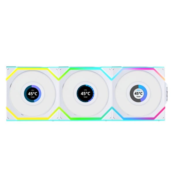 sl_w_05_a Lian Li UNI FAN SL Wireless 120 - 2.4GHz Control - LCD & LED Options - Single & 3-pack - Standard & Reverse Blade - Black, White
