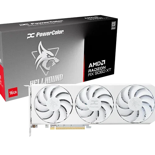 PowerColor Hellhound Spectral White AMD Radeon RX 9060 XT 16GB GDDR6 128-bit PCIe 5.0 - RX9060XT 16G-L/OC/WHITE