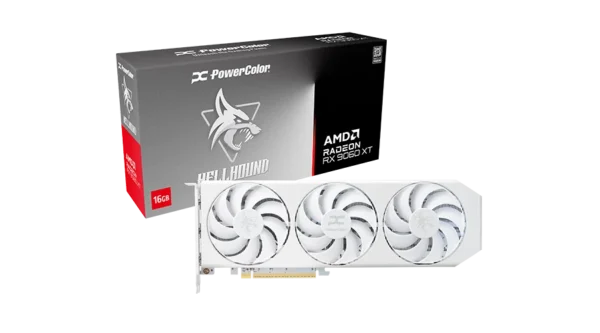 PowerColor Hellhound Spectral White AMD Radeon RX 9060 XT 16GB GDDR6 128-bit PCIe 5.0 - RX9060XT 16G-L/OC/WHITE