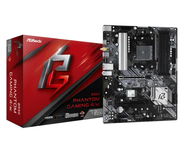 ASRock B550 Phantom Gaming 4/ac AM4 ATX Motherboard with WiFi and Bluetooth - ASROCK B550 PHANTOM GAMING 4/AC (Wifi)
