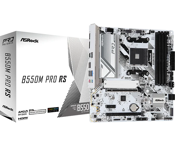 ASRock B550M Pro RS AMD B550 AM4 Micro ATX Motherboard White - ASROCK B550M PRO RS (White Motherboard)