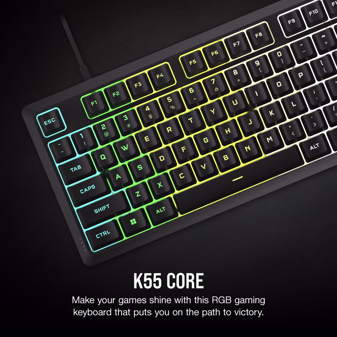 CORSAIR K55 CORE RGB Gaming Keyboard - Ten-Zone RGB - Dedicated Media Keys - Quiet Rubber Dome Switches - CH-9226C65-NA