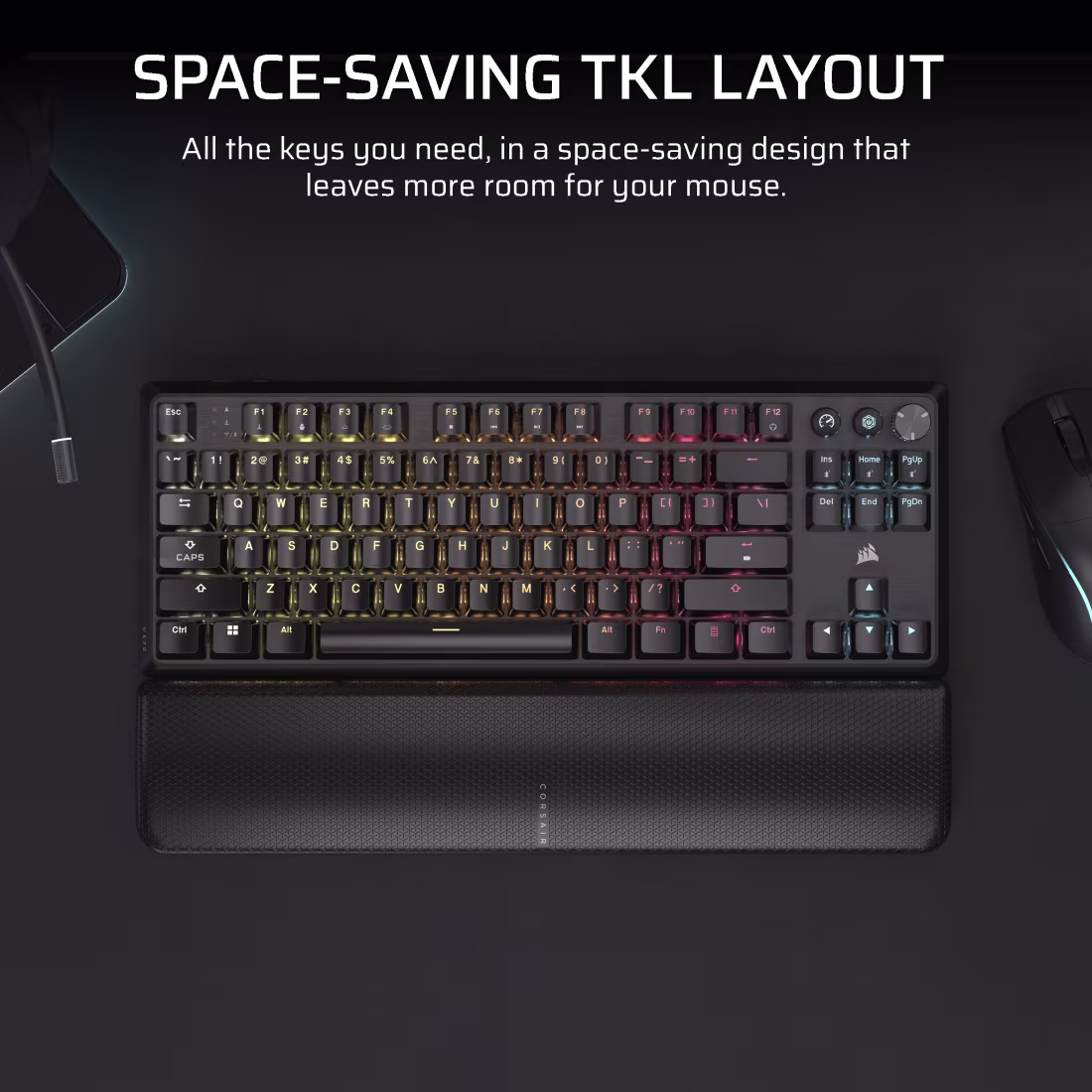 CORSAIR K70 CORE TKL Wireless Mechanical Gaming Keyboard - MLX Red v2 Linear Switches - RGB - CS-CH-914901E-NA
