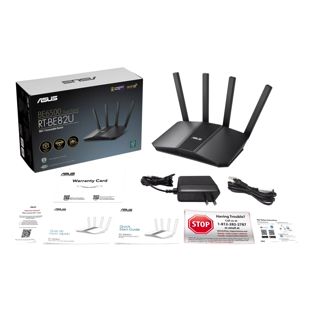 ASUS RT-BE82U Dual-Band WiFi 7 Router 6500Mbps 5x 2.5G Ports - RT-BE82U