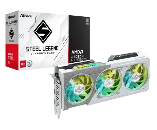 ASRock Radeon RX 9060 XT Steel Legend 8GB GDDR6 OC Edition PCIe 5.0 Graphics Card - ASROCK RX9060XT STEEL LEGEND 8GB OC