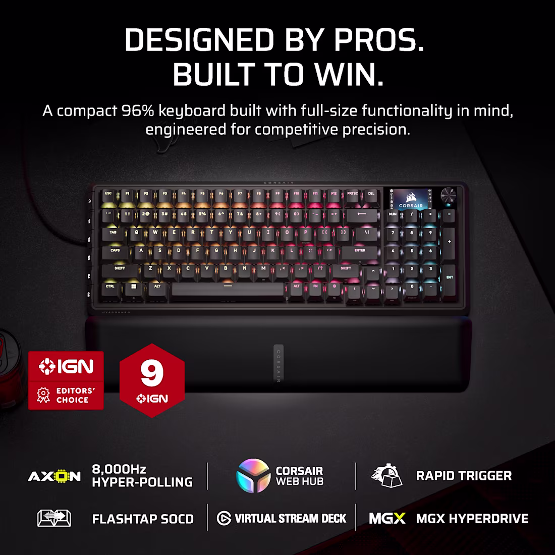 VANGUARD_PRO_m_EN_AA_Artboard02 CORSAIR VANGUARD PRO 96 Mechanical Gaming Keyboard - MGX Hyperdrive Hall Effect Switches - 8000Hz - CH-91E911G-NA