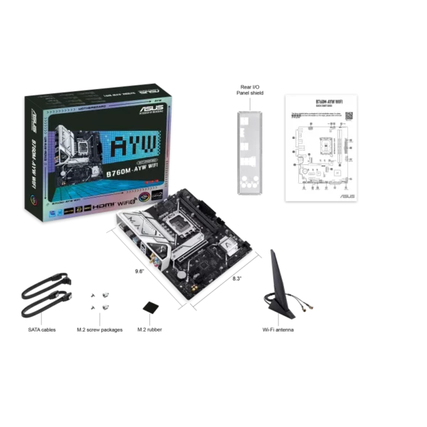 ASUS B760M-AYW WIFI Intel B760 LGA 1700 mATX Motherboard - DDR5 PCIe 4.0 WiFi 6 - B760M-AYW WIFI
