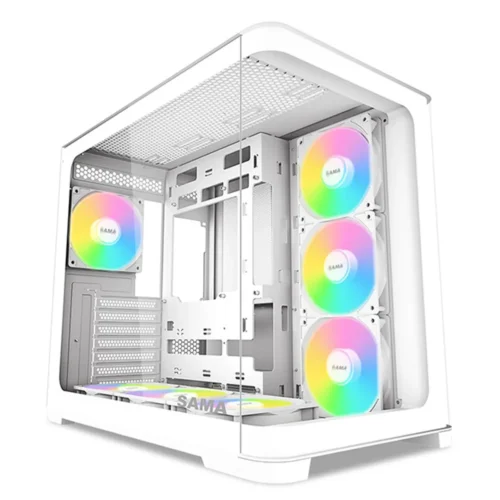 Sama V60 Dual-Chamber Mid Tower ATX Case White with 7x 120mm ARGB Fans - V60-WHADA7X1-GL