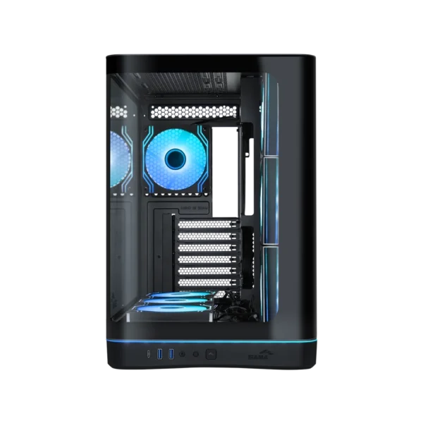 Sama V62 Black ATX Mid-Tower Case - Curved Tempered Glass, 7x ARGB PWM Fans, Back-Connect Support - V62-BKADA7X1-GL