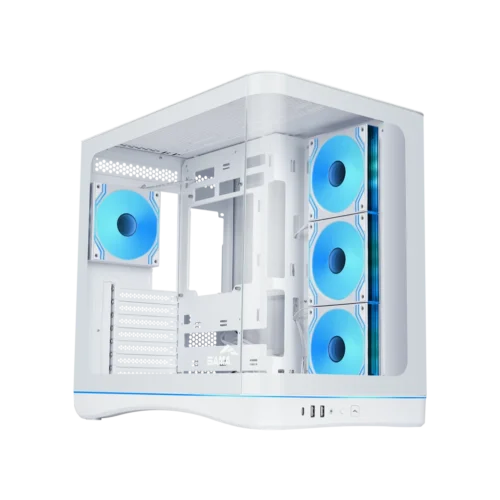 Sama V62 White ATX Mid-Tower Case - Curved Tempered Glass, 7x ARGB PWM Fans, Back-Connect Support - V62-WHADA7X1-GL