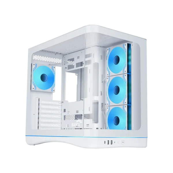 Sama V62 White ATX Mid-Tower Case - Curved Tempered Glass, 7x ARGB PWM Fans, Back-Connect Support - V62-WHADA7X1-GL