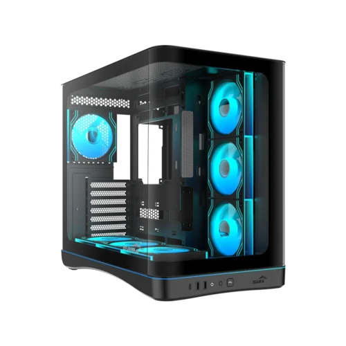 Sama V62 Black ATX Mid-Tower Case - Curved Tempered Glass, 7x ARGB PWM Fans, Back-Connect Support - V62-BKADA7X1-GL