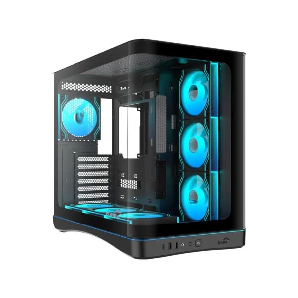 Sama V62 Black ATX Mid-Tower Case - Curved Tempered Glass, 7x ARGB PWM Fans, Back-Connect Support - V62-BKADA7X1-GL