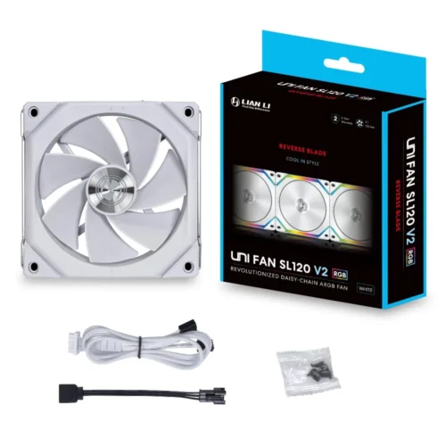 Lian Li UNI FAN SL120 V2 Reverse Blade 120mm ARGB PWM Fan White - UF-RSL120V2-1W