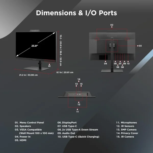 ViewSonic 24 Inch FHD IPS 120Hz USB-C Video Conferencing Monitor - VG2441V