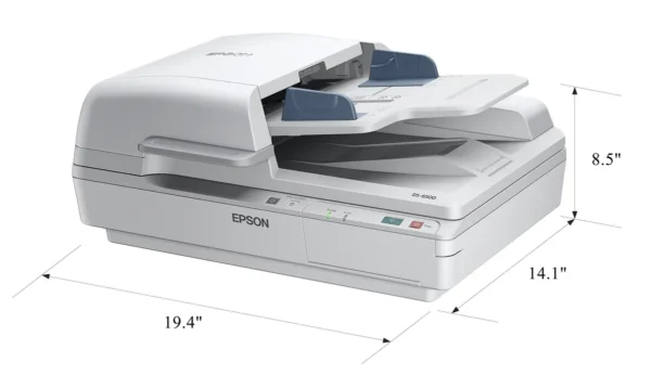 DS_6500_DIMENSIONS Epson WorkForce DS-6500 A4 Flatbed Document Scanner with Duplex ADF 1200dpi - B11B205241