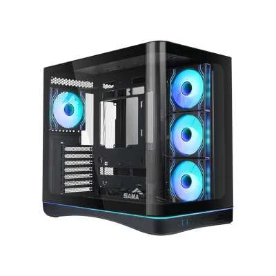 SAMA V62S Black Mid-Tower ATX Aquarium PC Case - ARGB Fans - Back-Connect Support - V62S-BKADA4X1-GL
