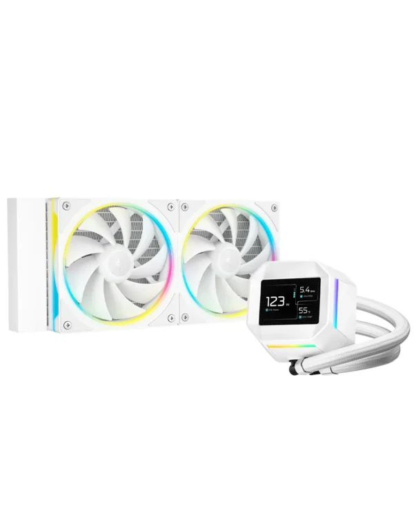 DeepCool LM240 White 240mm AIO Liquid Cooler with 2.4" IPS Display and ARGB Fans - R-LM240-WHDMMC-1