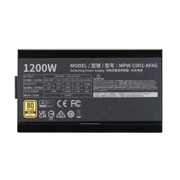 Cooler Master Elite Gold 1200 1200W 80 Plus Gold ATX 3.1 PCIe 5.1 Fully Modular PSU - MPW-C001-AFAG-BUS