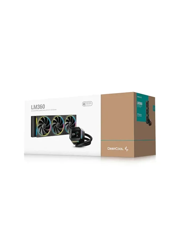 DeepCool LM360 360mm AIO Liquid Cooler with 2.4" IPS Display and ARGB Fans - Black - R-LM360-BKDMMC-1