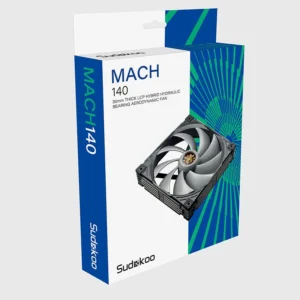 09 SUDOKOO MACH140 140mm High-Performance PWM Case Fan - 2200 RPM - 129 CFM - 30mm Thick - R-MACH140-GYWPN1-GAS