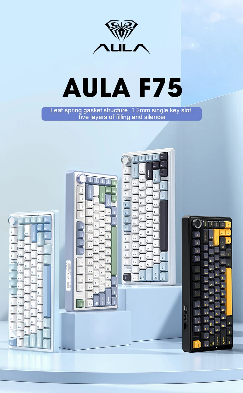 AULA F75 Tri-Mode Gasket Mechanical Wireless 75% Gaming Keyboard 80-Key RGB Tri-Mode Bluetooth 2.4G | 7 Colors | 2 Contour Series