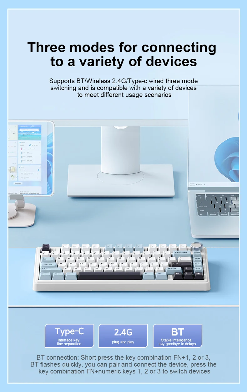 AULA F75 Tri-Mode Gasket Mechanical Wireless 75% Gaming Keyboard 80-Key RGB Tri-Mode Bluetooth 2.4G | 7 Colors | 2 Contour Series