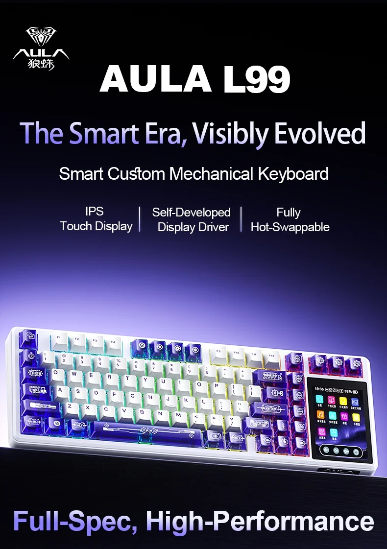 AULA L99 Smart-Screen Mechanical Keyboard 75% RGB 84-Key 3.98" IPS Touchscreen Tri-Mode Wireless Hot-Swappable 8000mAh