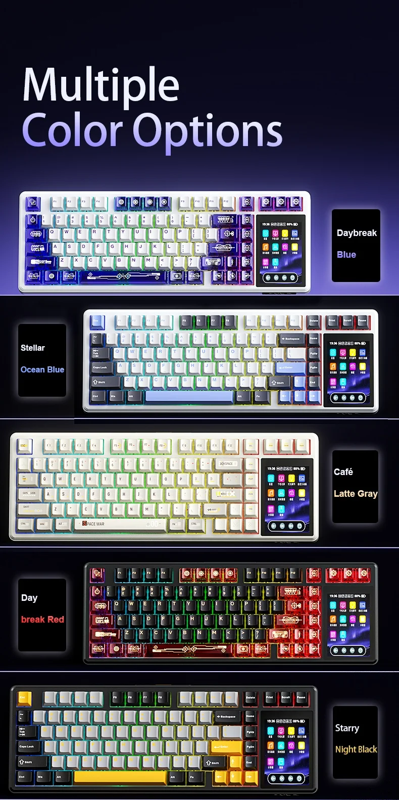 AULA L99 Smart-Screen Mechanical Keyboard 75% RGB 84-Key 3.98" IPS Touchscreen Tri-Mode Wireless Hot-Swappable 8000mAh