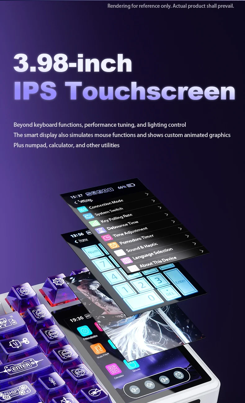 AULA L99 Smart-Screen Mechanical Keyboard 75% RGB 84-Key 3.98" IPS Touchscreen Tri-Mode Wireless Hot-Swappable 8000mAh