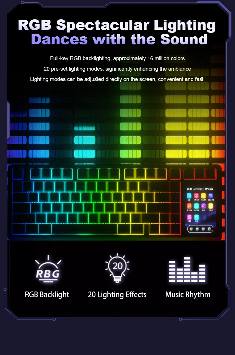 AULA L99 Smart-Screen Mechanical Keyboard 75% RGB 84-Key 3.98" IPS Touchscreen Tri-Mode Wireless Hot-Swappable 8000mAh