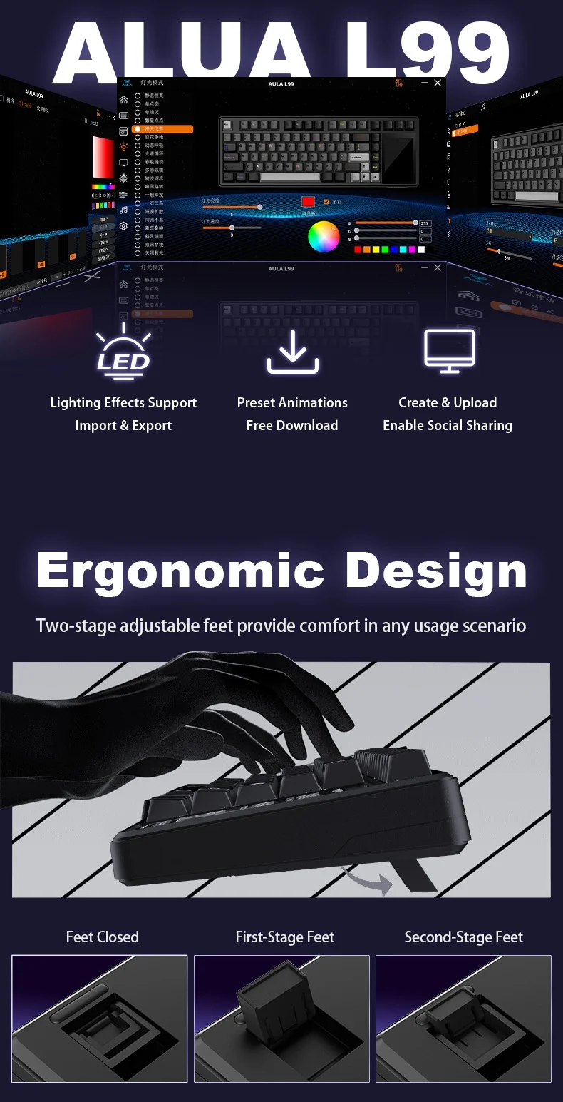 AULA L99 Smart-Screen Mechanical Keyboard 75% RGB 84-Key 3.98" IPS Touchscreen Tri-Mode Wireless Hot-Swappable 8000mAh