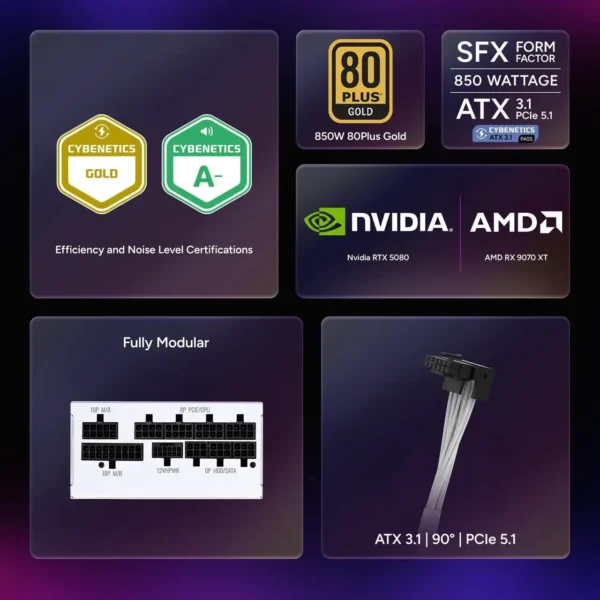 Cooler Master V SFX Gold 850W 80 Plus Gold ATX 3.0 Fully Modular SFX Power Supply White - MPY-8501-SFHAGV-WU