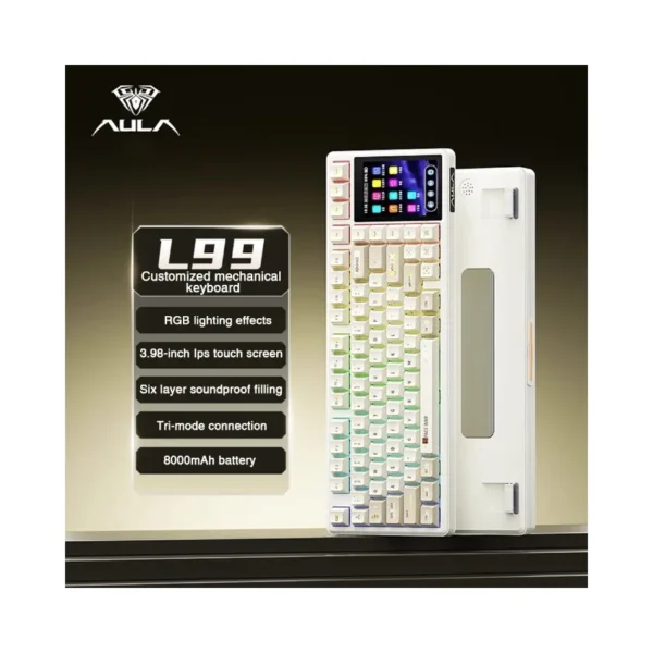 AULA L99 Smart-Screen Mechanical Keyboard 75% RGB 84-Key 3.98" IPS Touchscreen Tri-Mode Wireless Hot-Swappable 8000mAh