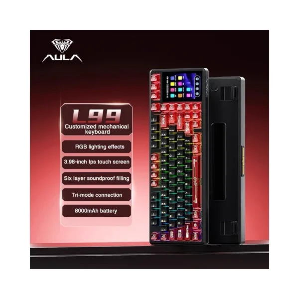 AULA L99 Smart-Screen Mechanical Keyboard 75% RGB 84-Key 3.98" IPS Touchscreen Tri-Mode Wireless Hot-Swappable 8000mAh