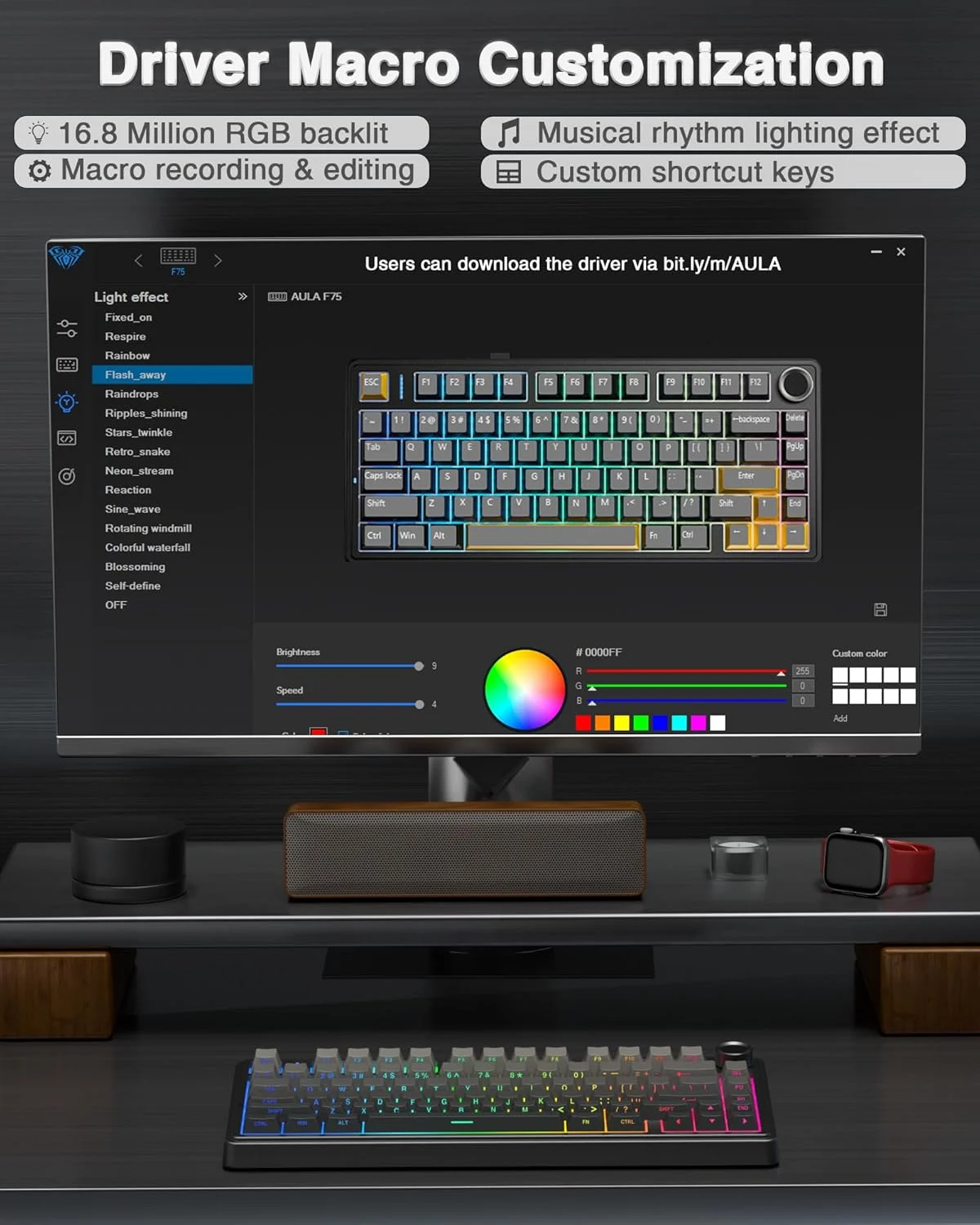 AULA F75 Pro 75% Tri-Mode Wireless Mechanical Gaming Keyboard Gradient Black Side-Printed PBT LEOBOG Reaper Switch 4000Mah Battery