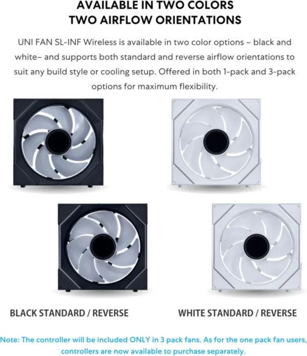 Lian Li UNI FAN SL-INF Wireless 120mm White 3-Pack ARGB Fluid Dynamic Bearing - G99.12SLIN1W3W.00