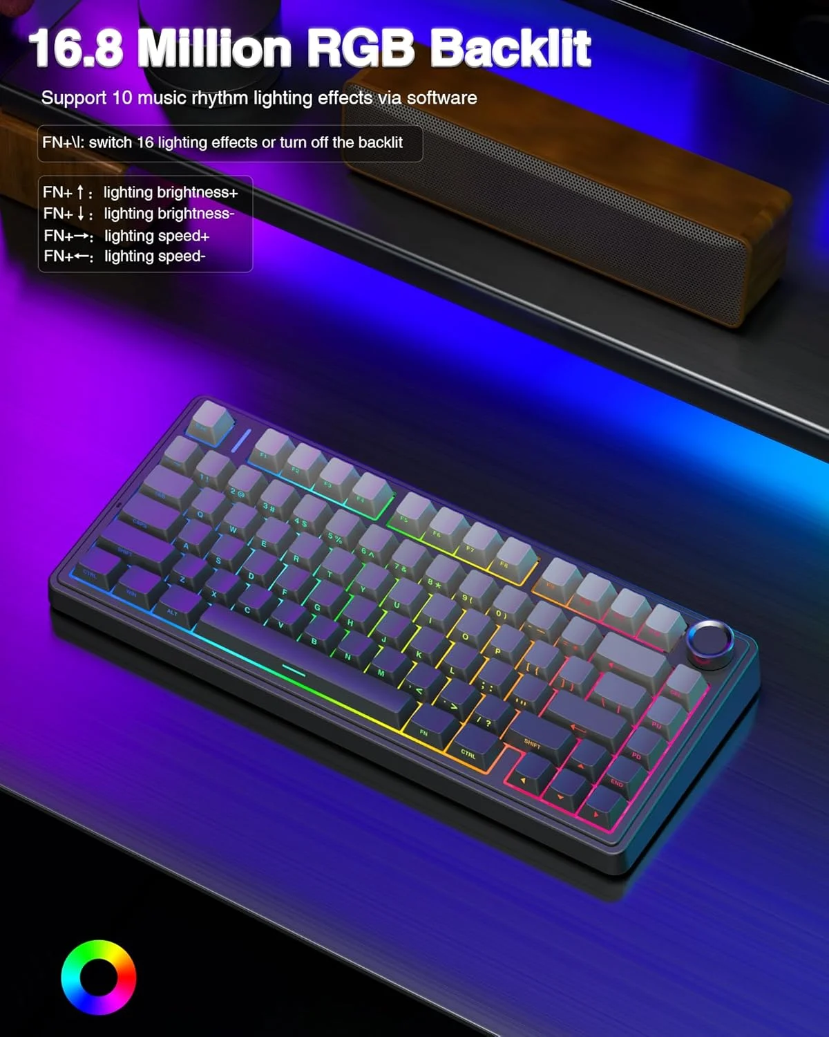 AULA F75 Pro 75% Tri-Mode Wireless Mechanical Gaming Keyboard Gradient Black Side-Printed PBT LEOBOG Reaper Switch 4000Mah Battery