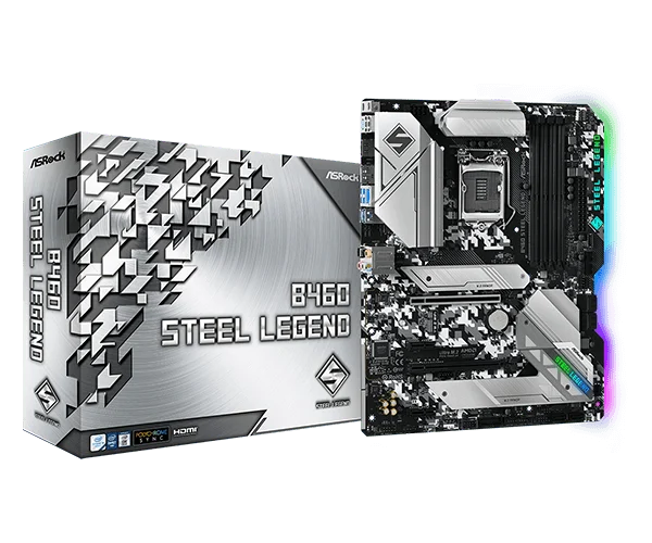 ASRock B460 Steel Legend Intel B460 LGA1200 ATX Motherboard 2.5G LAN PCIe 3.0 DDR4 - ASROCK B460 STEEL LEGEND