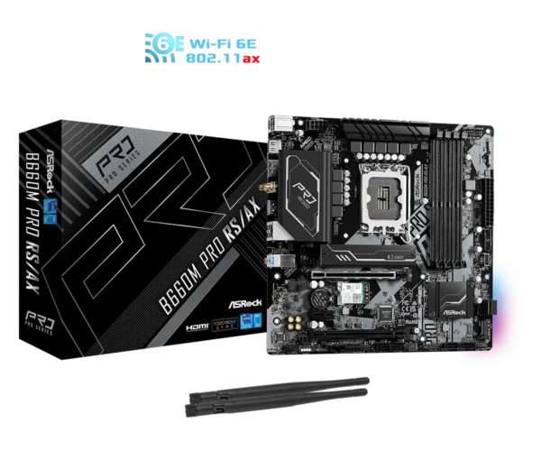 ASRock B660M PRO RS/AX DDR4 Micro ATX Motherboard - Wi-Fi 6E Bluetooth 5.3 LGA1700 - ASROCK B660M PRO RS/AX