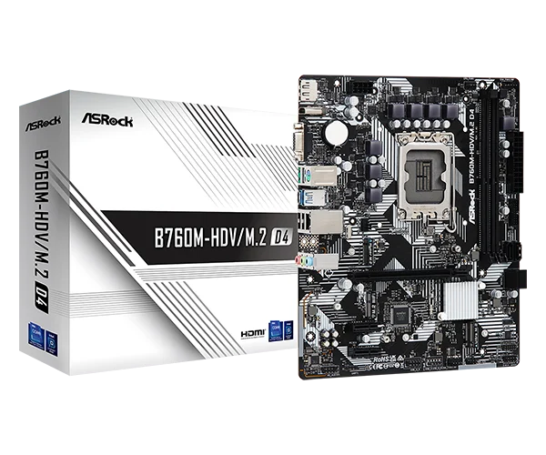 ASRock B760M-HDV/M.2 D4 - Micro ATX, LGA1700, DDR4, PCIe 4.0, Gigabit LAN - ASROCK B760M-HDV/M.2 D4