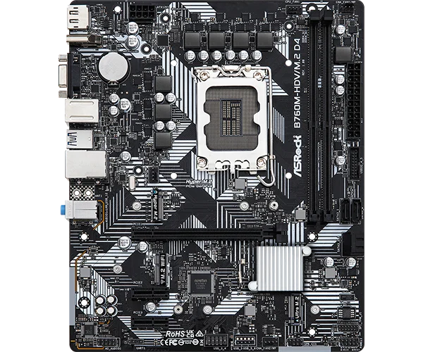 ASRock B760M-HDV/M.2 D4 - Micro ATX, LGA1700, DDR4, PCIe 4.0, Gigabit LAN - ASROCK B760M-HDV/M.2 D4