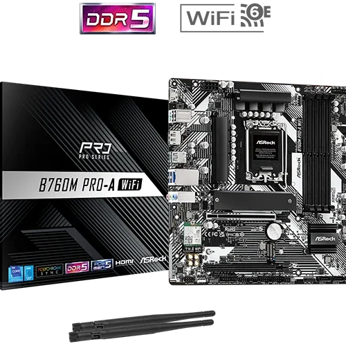 ASRock B760M Pro-A WiFi - Micro ATX, LGA1700, DDR5, PCIe 5.0, 2.5G LAN, Wi-Fi 6E - ASROCK B760M PRO-A WIFI