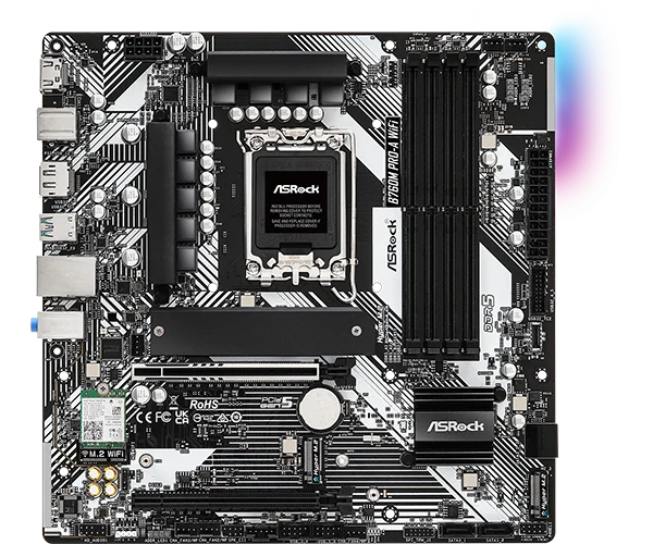 ASRock B760M Pro-A WiFi - Micro ATX, LGA1700, DDR5, PCIe 5.0, 2.5G LAN, Wi-Fi 6E - ASROCK B760M PRO-A WIFI