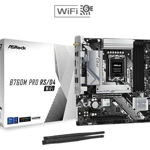 ASRock B760M Pro RS/D4 WiFi - Micro ATX, LGA1700, DDR4, PCIe 4.0, 2.5G LAN, Wi-Fi 6E - ASROCK B760M PRO RS/D4 WIFI
