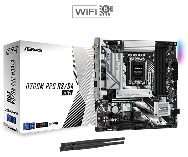 ASRock B760M Pro RS/D4 WiFi - Micro ATX, LGA1700, DDR4, PCIe 4.0, 2.5G LAN, Wi-Fi 6E - ASROCK B760M PRO RS/D4 WIFI