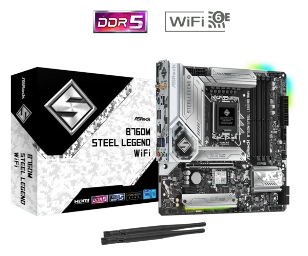 ASRock B760M Steel Legend WiFi - Micro ATX, LGA1700, DDR5, PCIe 5.0, Wi-Fi 6E - ASROCK B760M STEEL LEGEND WIFI
