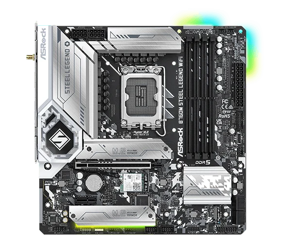 ASRock B760M Steel Legend WiFi - Micro ATX, LGA1700, DDR5, PCIe 5.0, Wi-Fi 6E - ASROCK B760M STEEL LEGEND WIFI