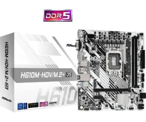 ASRock H610M-HDV/M.2+ D5 Intel H610 LGA1700 DDR5 Micro ATX Motherboard White - ASROCK H610M-HDV/M.2+ D5 (White)