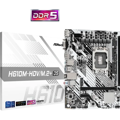 ASRock H610M-HDV/M.2+ D5 Intel H610 LGA1700 DDR5 Micro ATX Motherboard White - ASROCK H610M-HDV/M.2+ D5 (White)